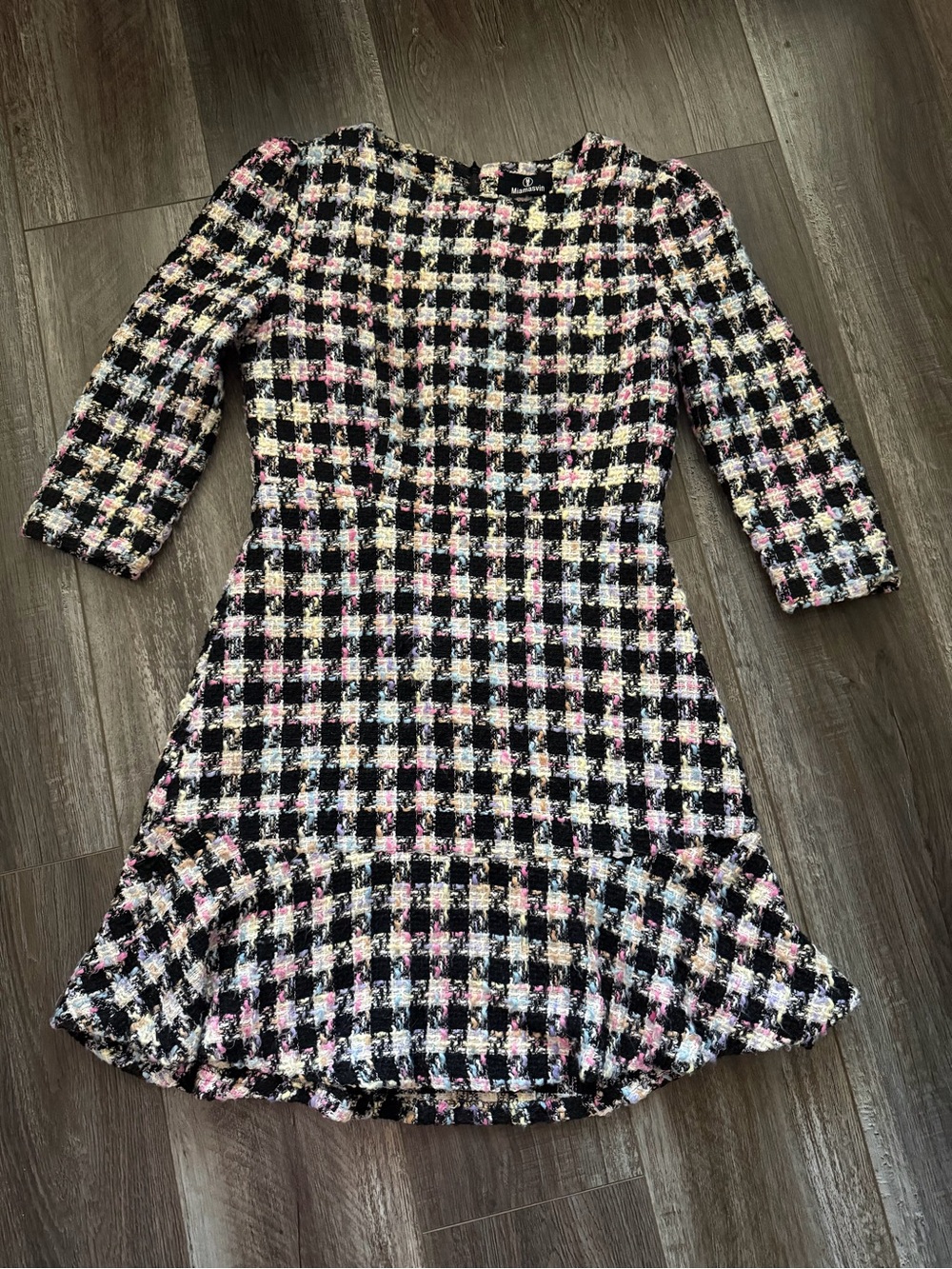 Miamasvin Black Tweed Check Dress with Pink & Cream Accents